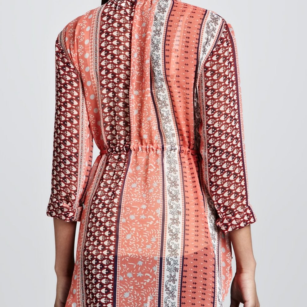 Free People Moonlight Mile Mixed-Print Top in Hot Coral Combo - Picture 8 of 8